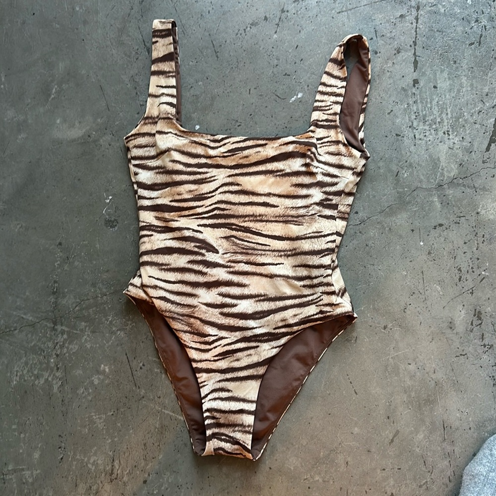 Monday Swimwear animal print brown swim suit size small